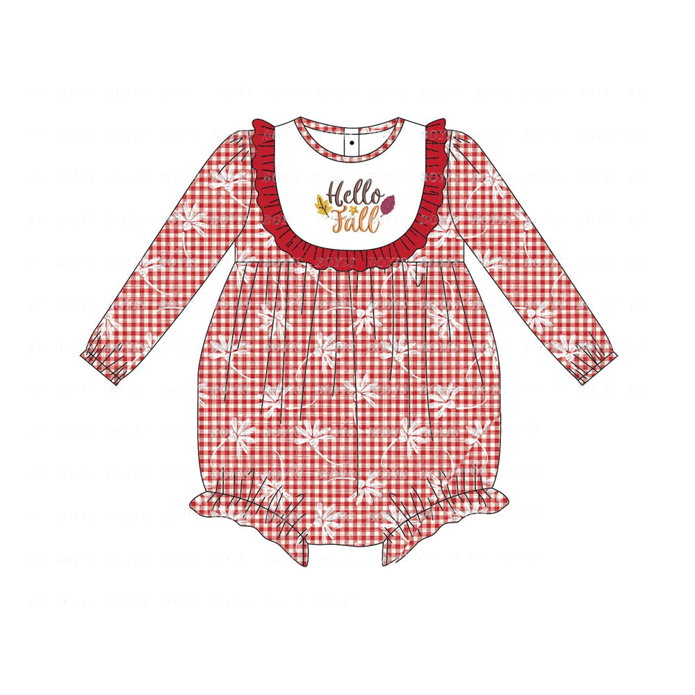 (Pre-order)LR1289 Hello Fall Plaid Print Baby Girls Romper