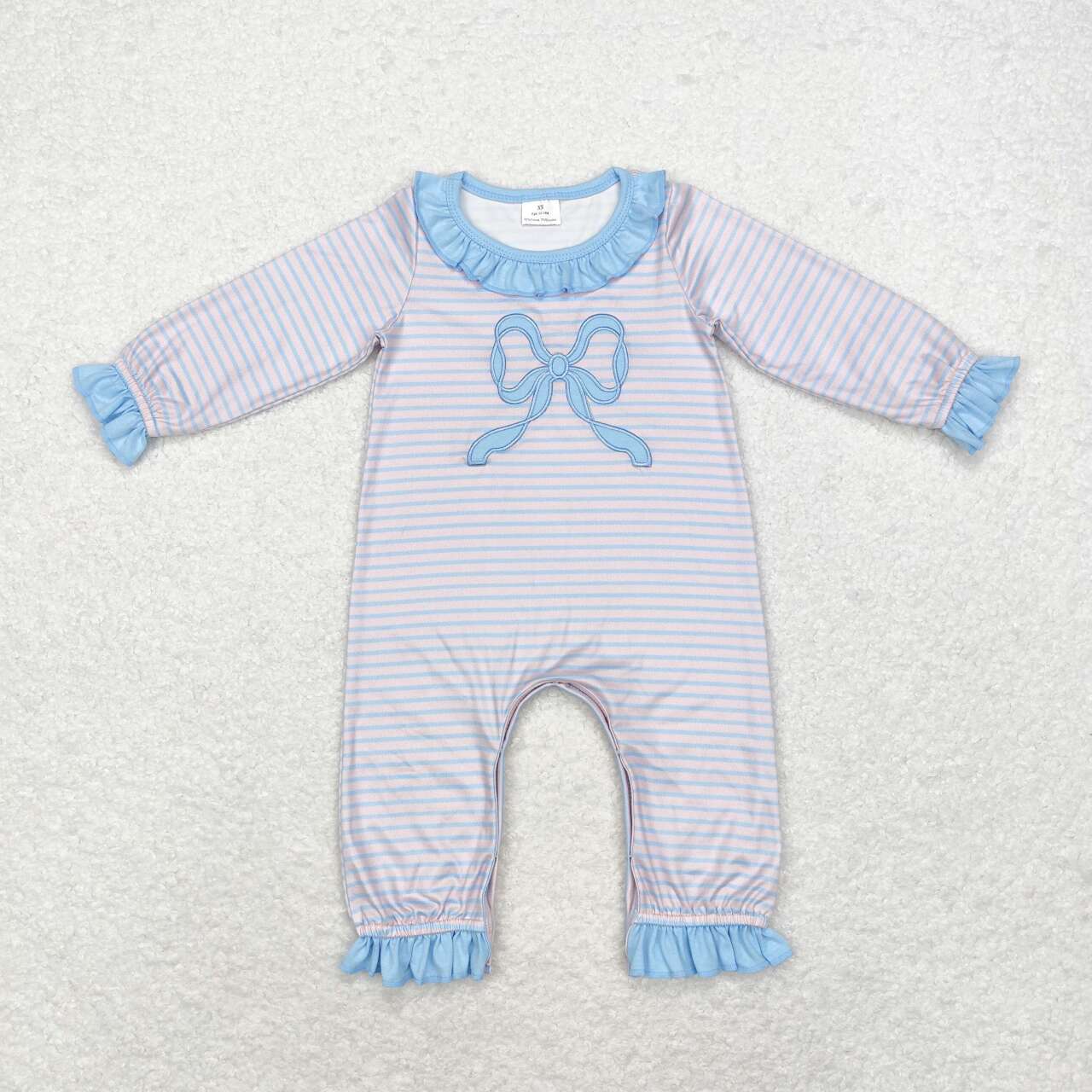 Blue Bow Embroidery Stripes Print Sisters Matching Clothes