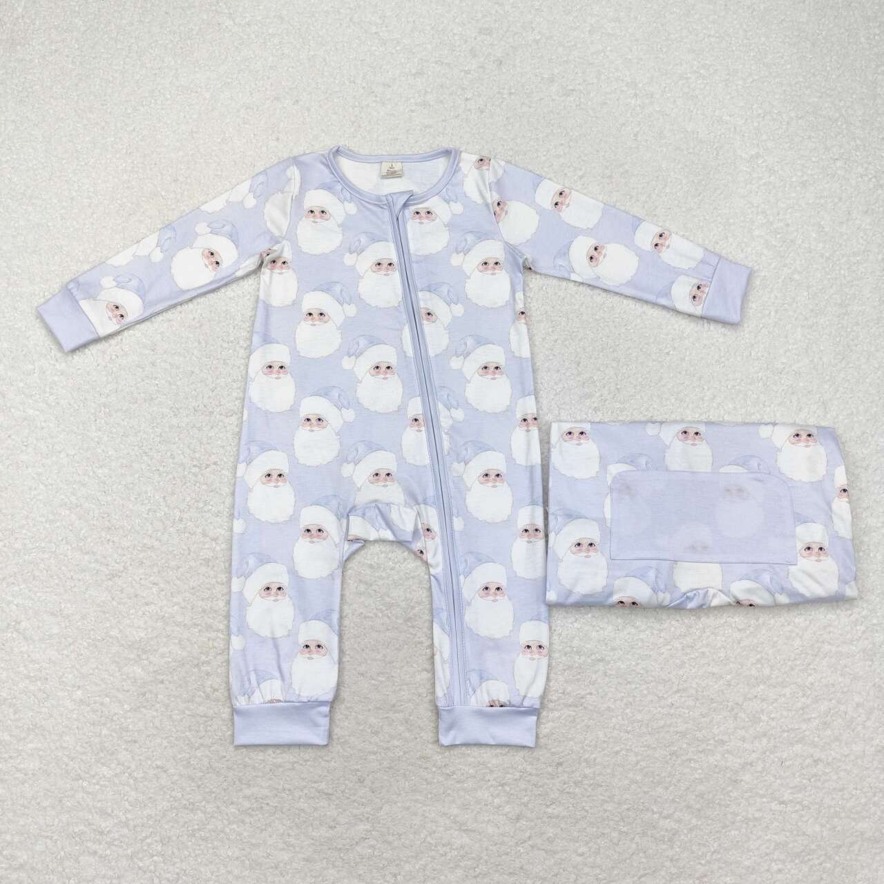 LR1415 Santa Print Baby Boys Bamboo Christmas Sleeper Zipper Romper