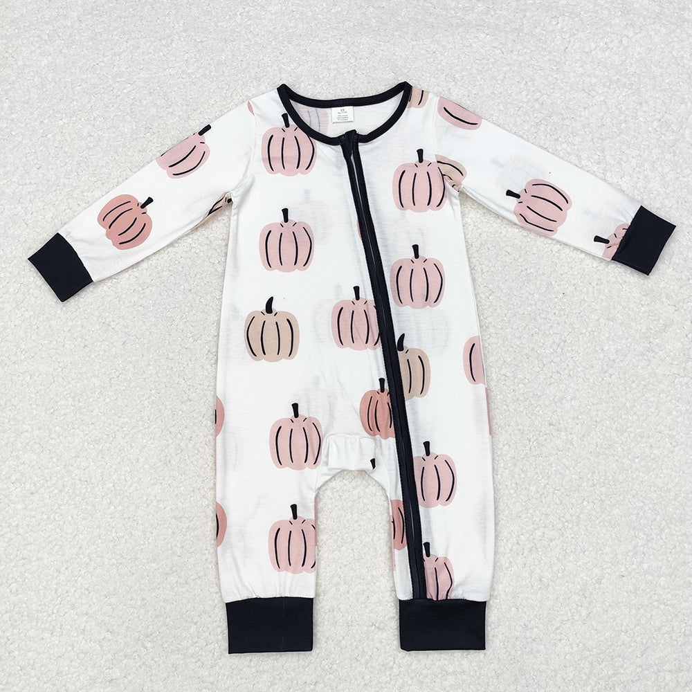 Pumpkin Print Baby Sleeper Zipper Romper Sibling Wear
