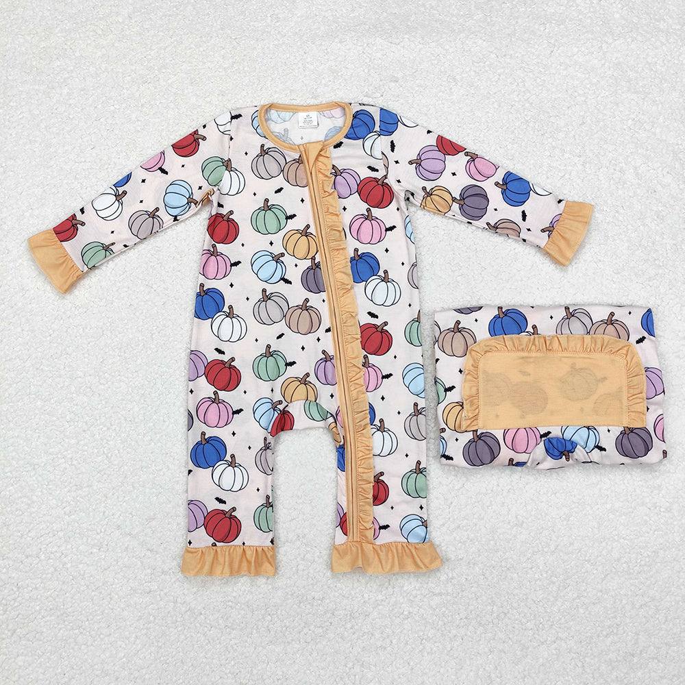 Pumpkin Print Baby Sleeper Zipper Romper Sibling Wear