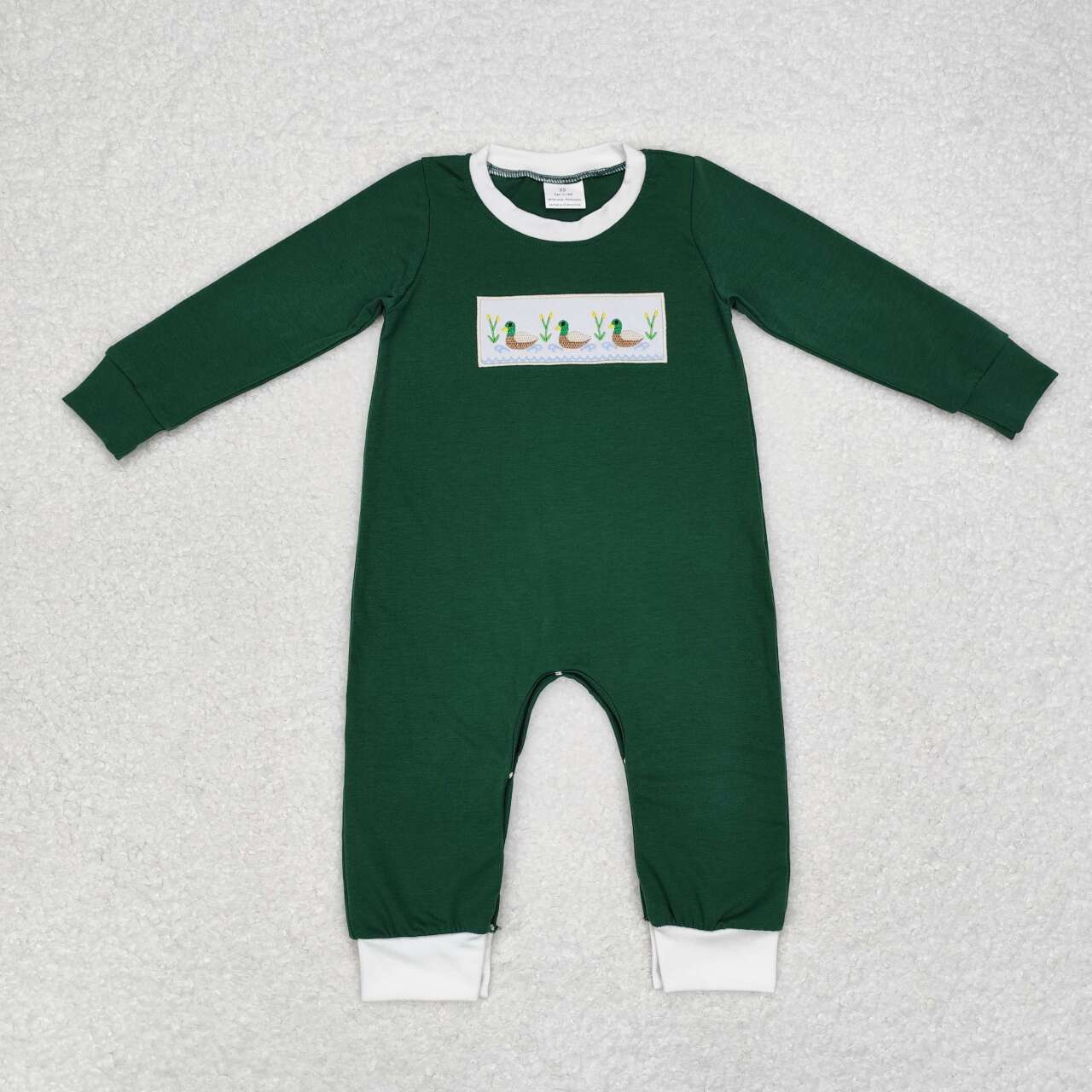 USA-Shop LR1465 Duck Embroidery Green Print Baby Boys Fall Romper