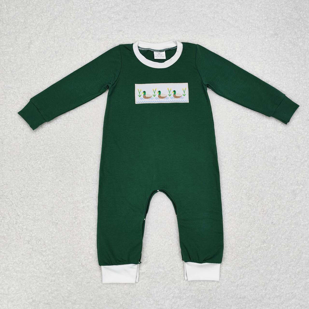 Dog Duck Hunting Embroidery Baby Boys Fall Romper Brothers Wear