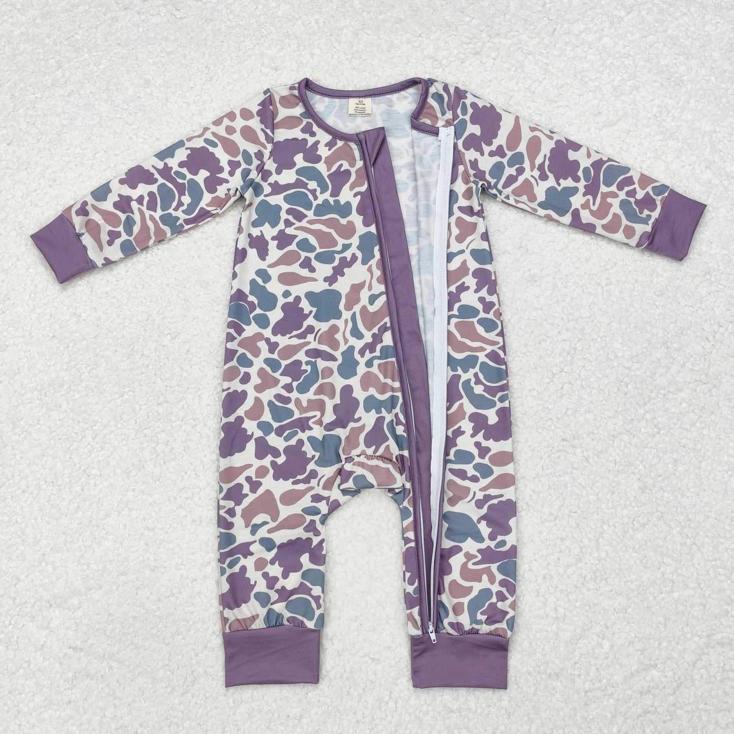 USA-Shop LR1604 Purple Camo Print Baby Fall Bamboo Sleeper Zipper Romper