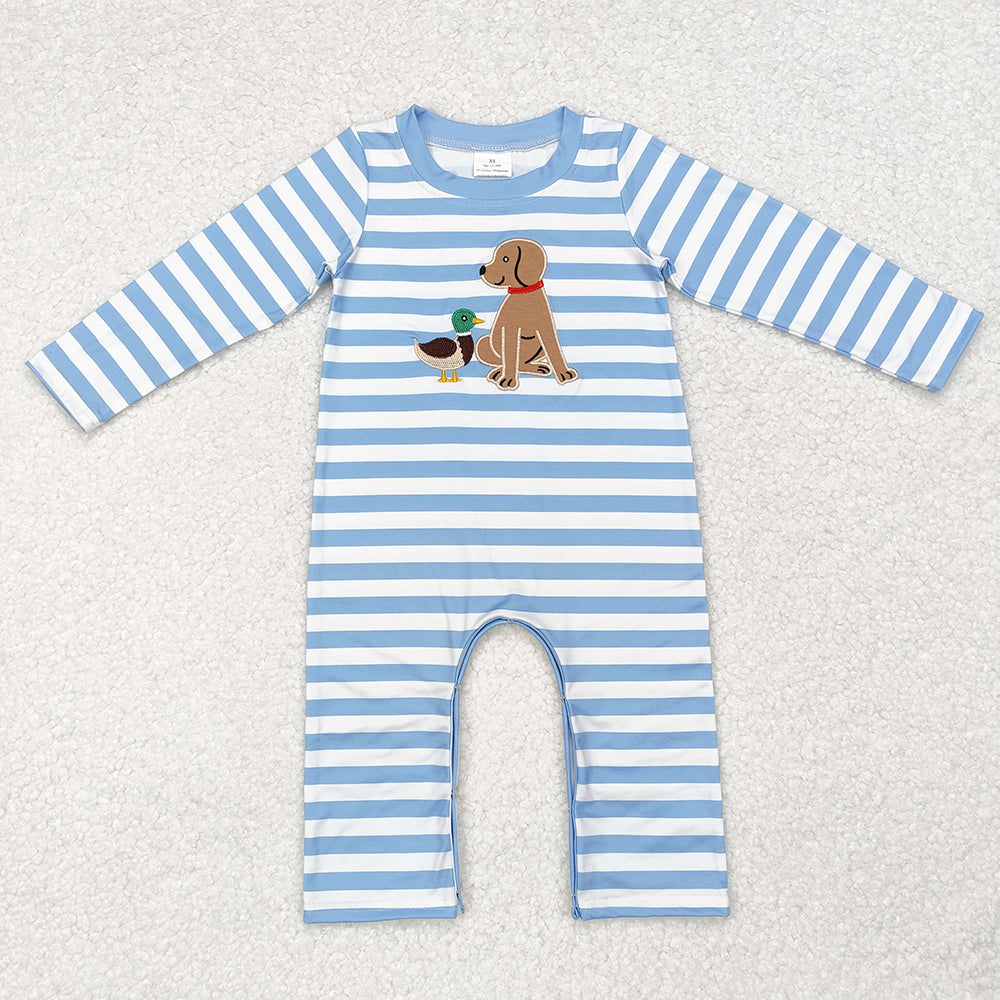 Dog Duck Hunting Embroidery Baby Boys Fall Romper Brothers Wear