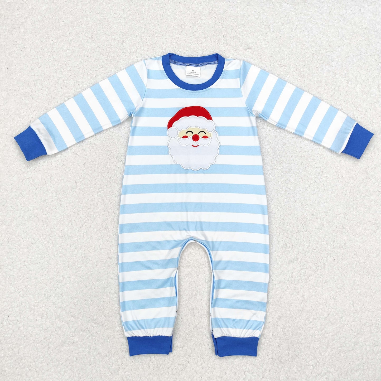 USA-Shop LR1661 Santa Embroidery Blue Stripes Print Baby Boys Christmas Romper