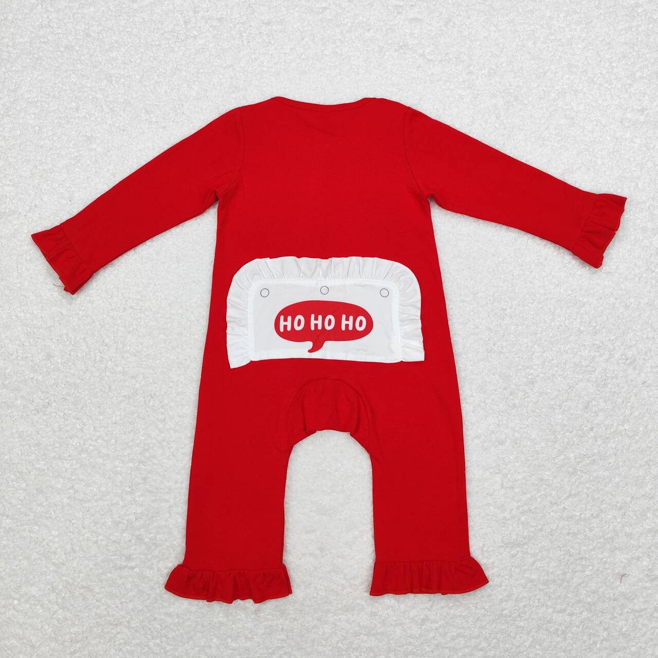 USA-Shop LR1668 Santa Embroidery Red Color Baby Girls Christmas Ruffle Sleeper Zipper Romper