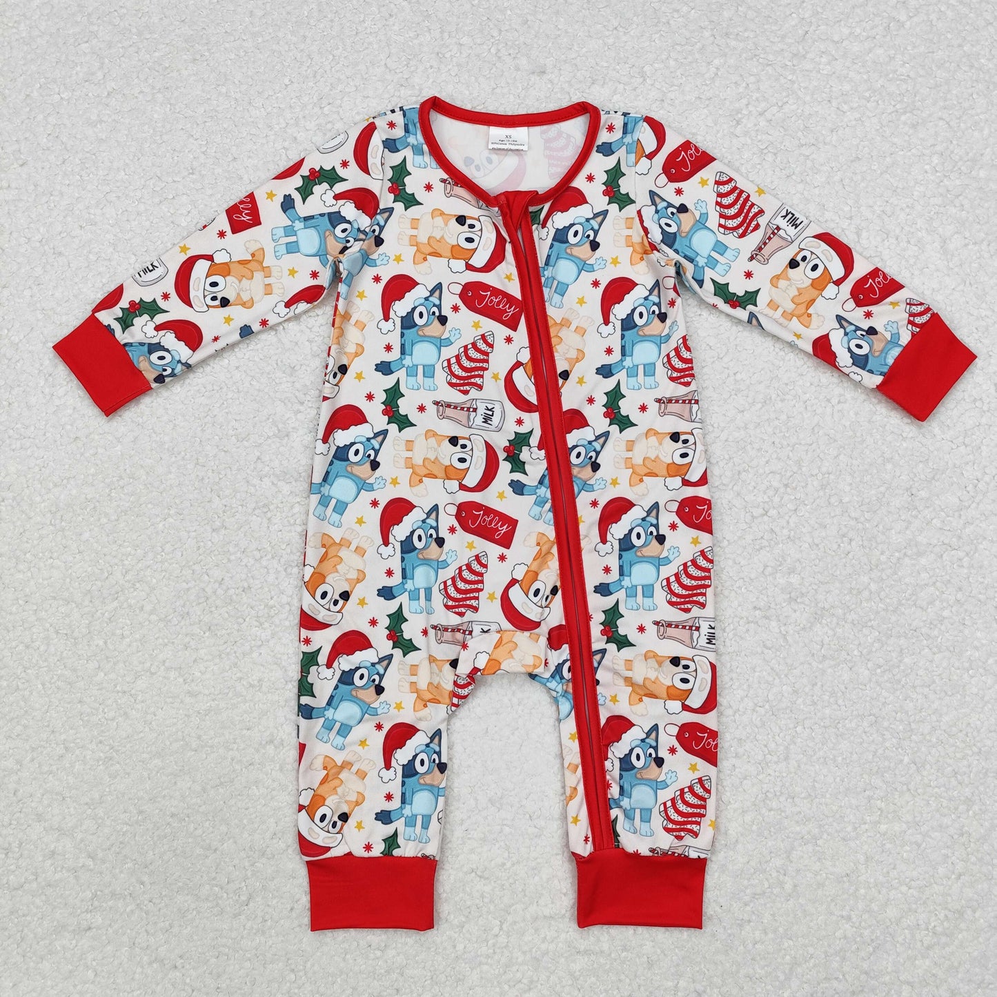 Cartoon Dog Milk Holly Print Sibling Christmas Matching Clothes