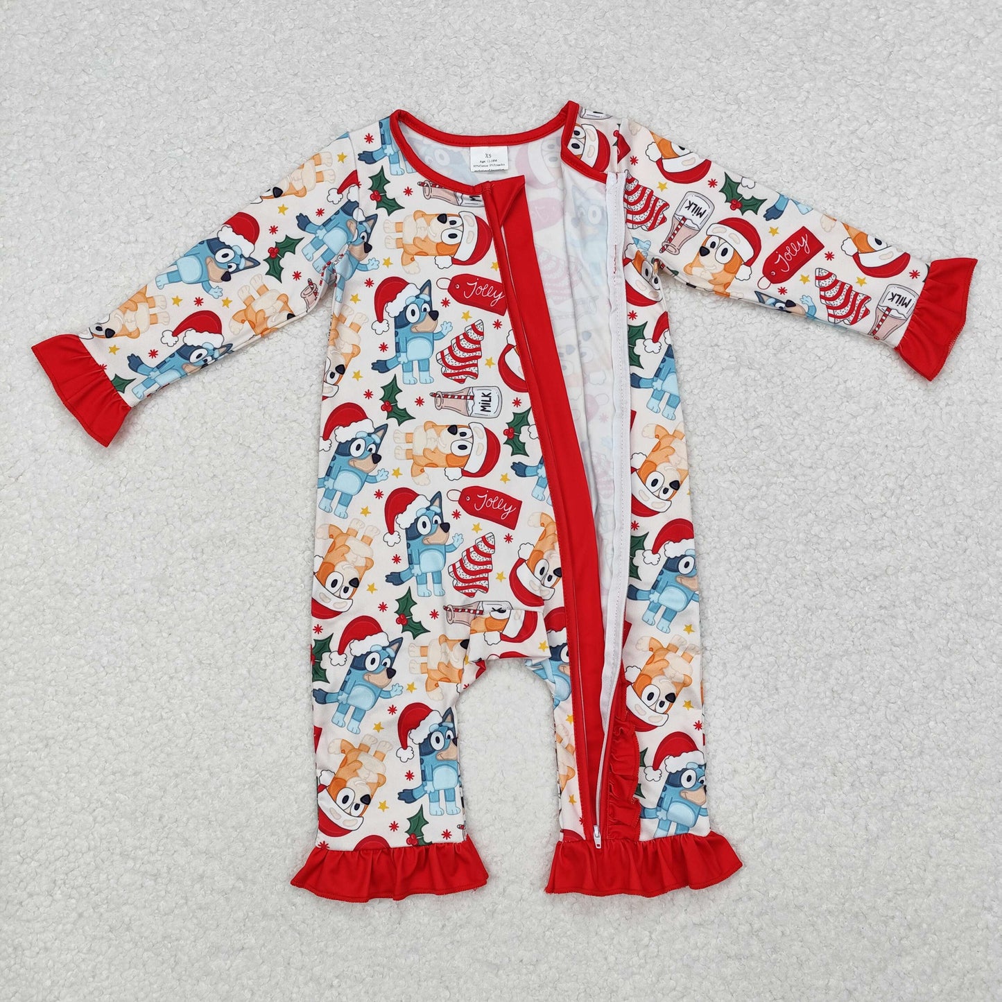 Cartoon Dog Milk Holly Print Sibling Christmas Matching Clothes