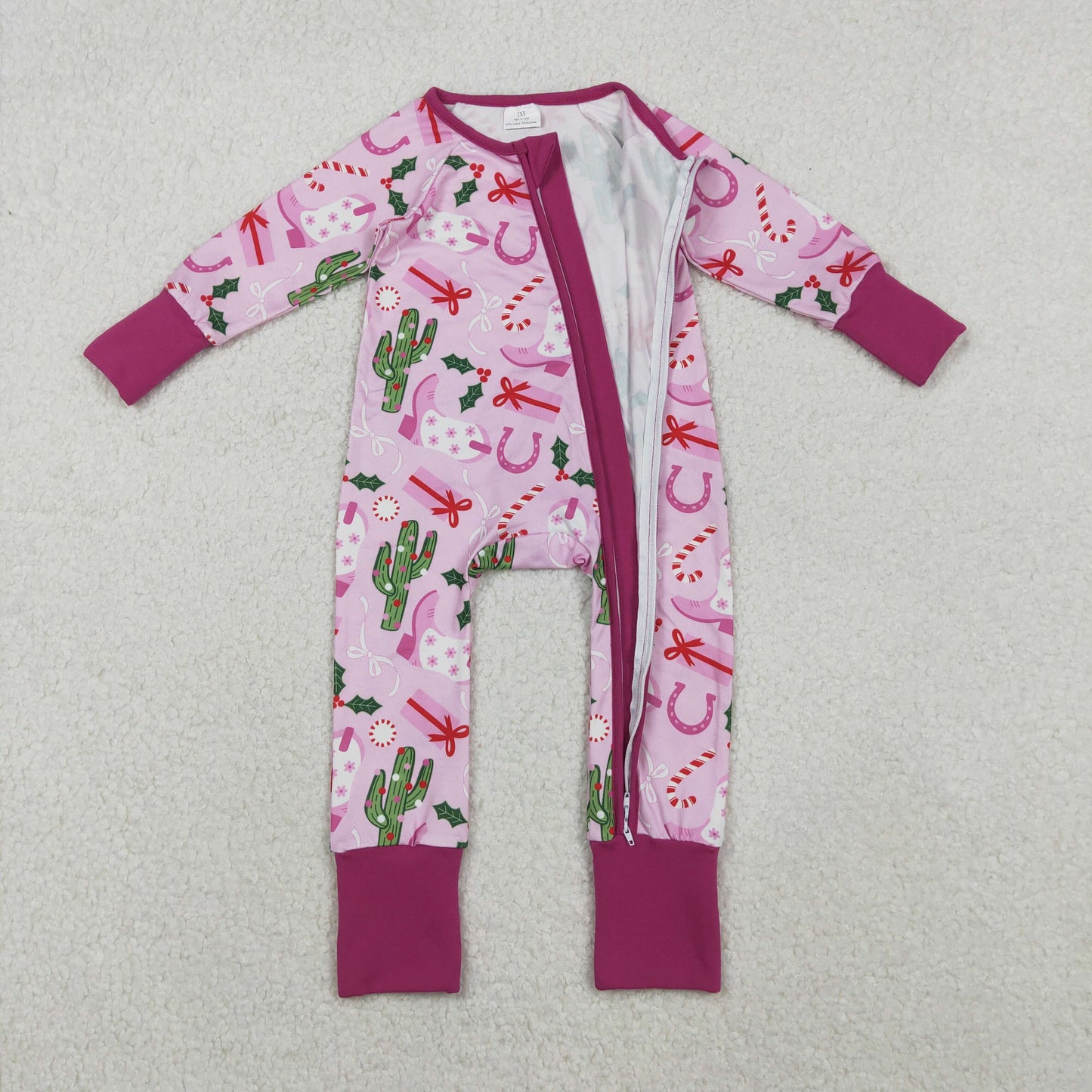 Cactus Boots Candy Cane Print Girls Christmas Pajamas Clothes Sisters Matching Wear
