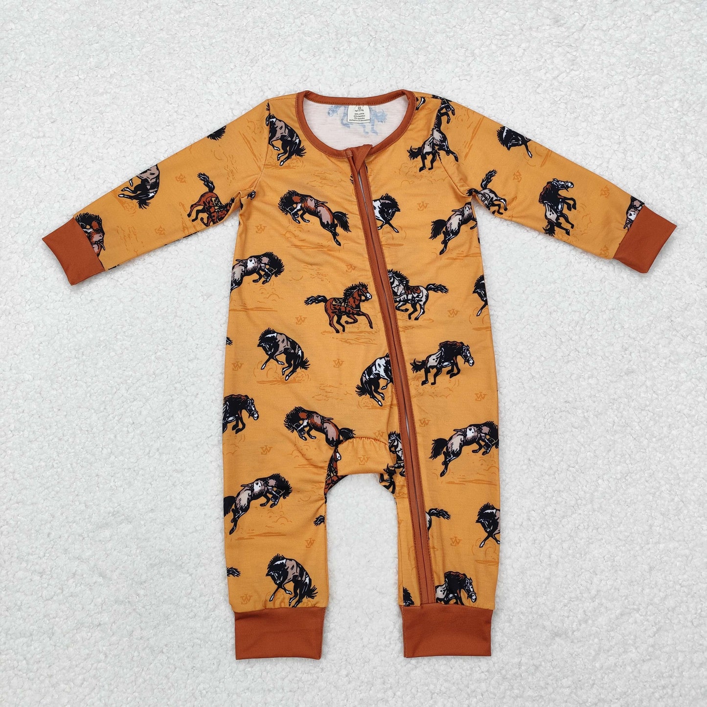LR1857 Horse Rodeo Print Baby Boys Fall Western Bamboo Sleeper Zipper Romper
