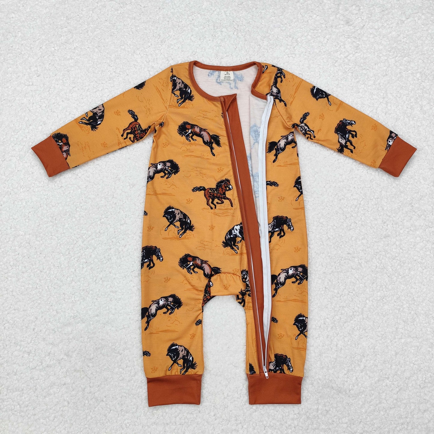 LR1857 Horse Rodeo Print Baby Boys Fall Western Bamboo Sleeper Zipper Romper