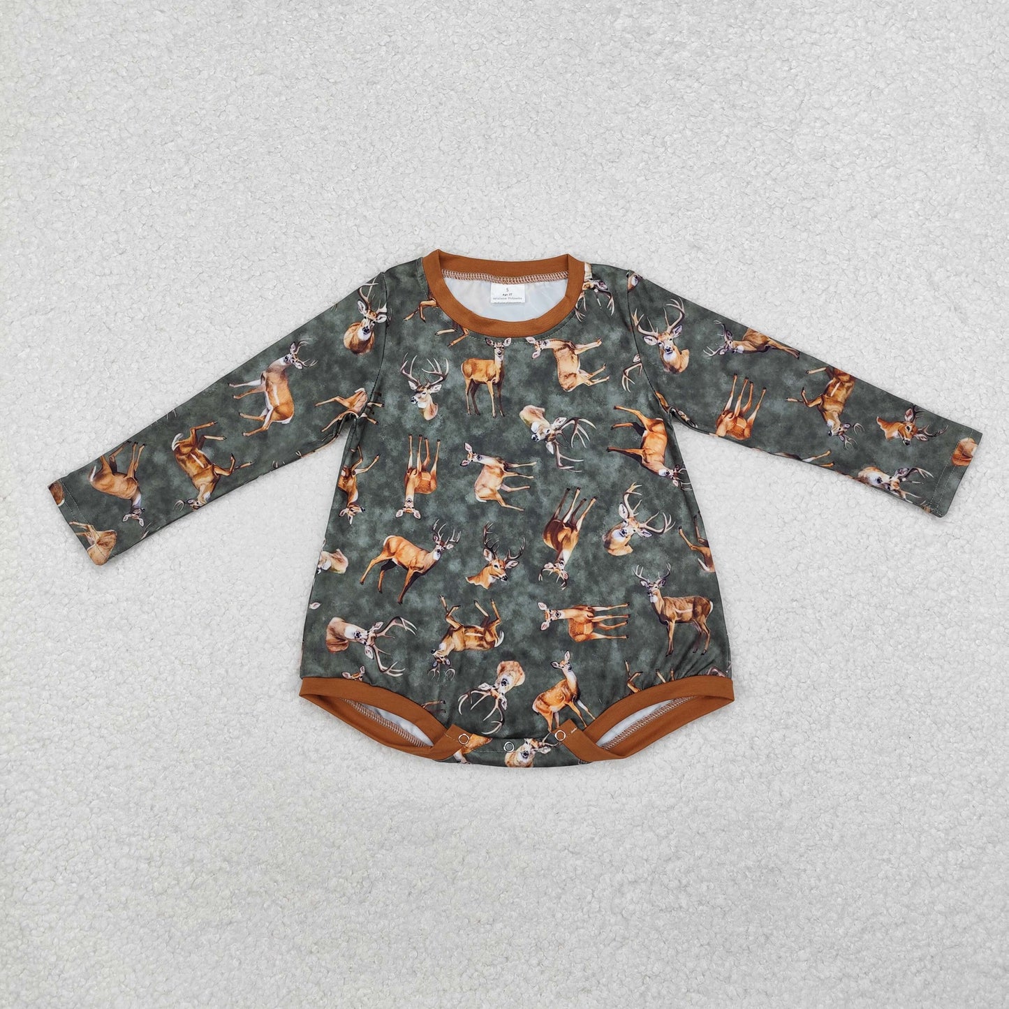 LR1859 Deer Brown Print Baby Long Sleeve Hunting Romper