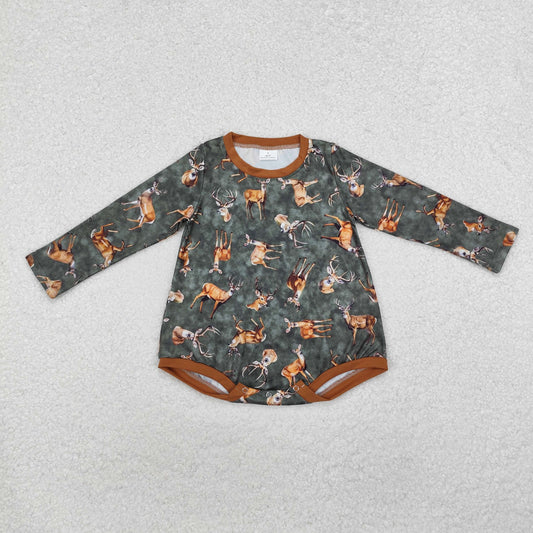 LR1859 Deer Brown Print Baby Long Sleeve Hunting Romper
