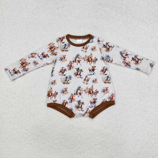 LR1866 Cowboy Print Baby Western Fall Romper