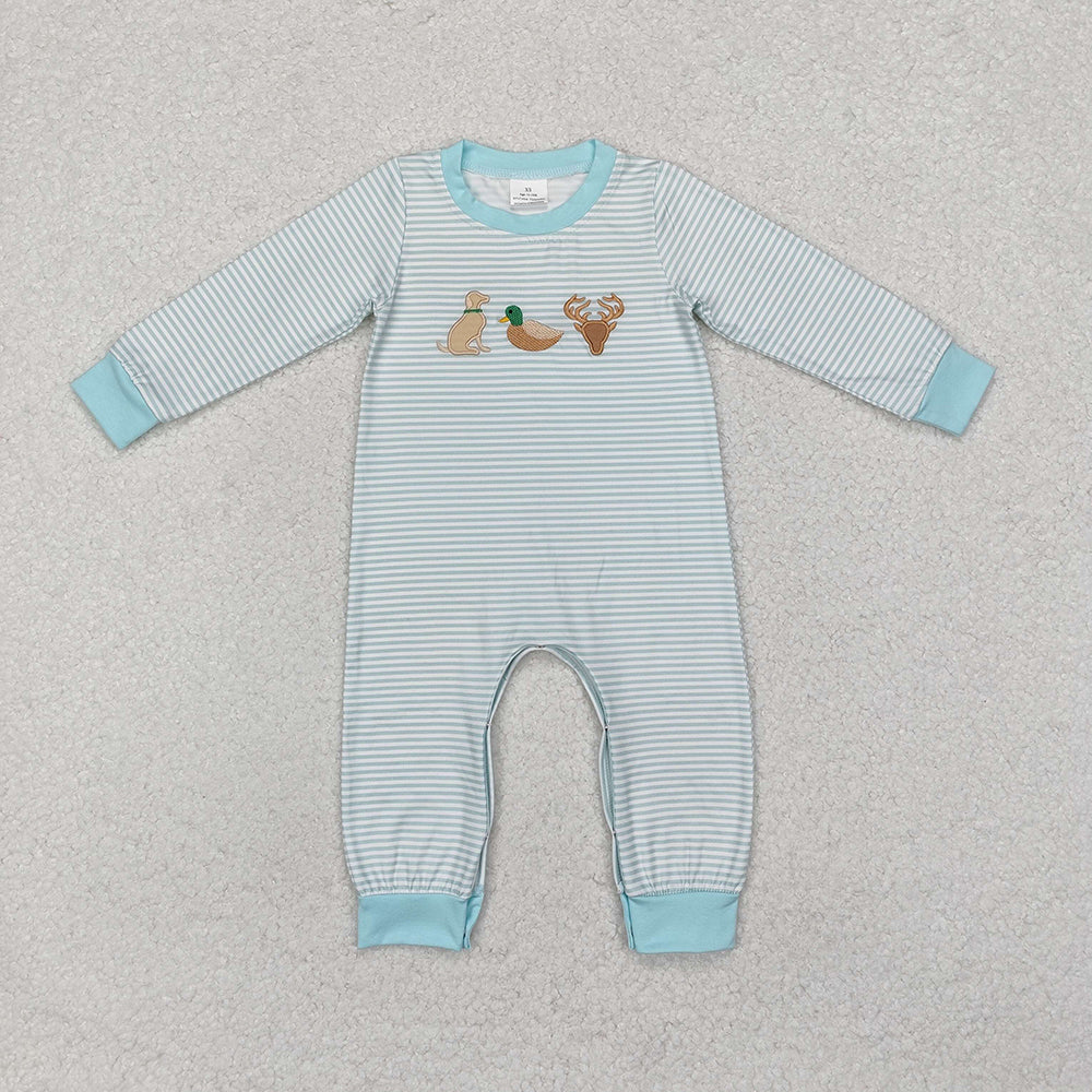 Dog Duck Hunting Embroidery Baby Boys Fall Romper Brothers Wear