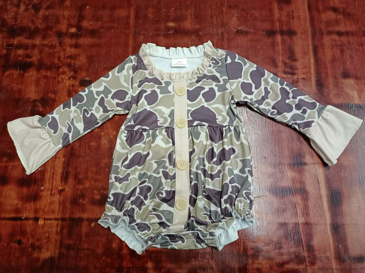 (Custom Design Preorder MOQ 3) Camo Print Baby Girls Fall Romper