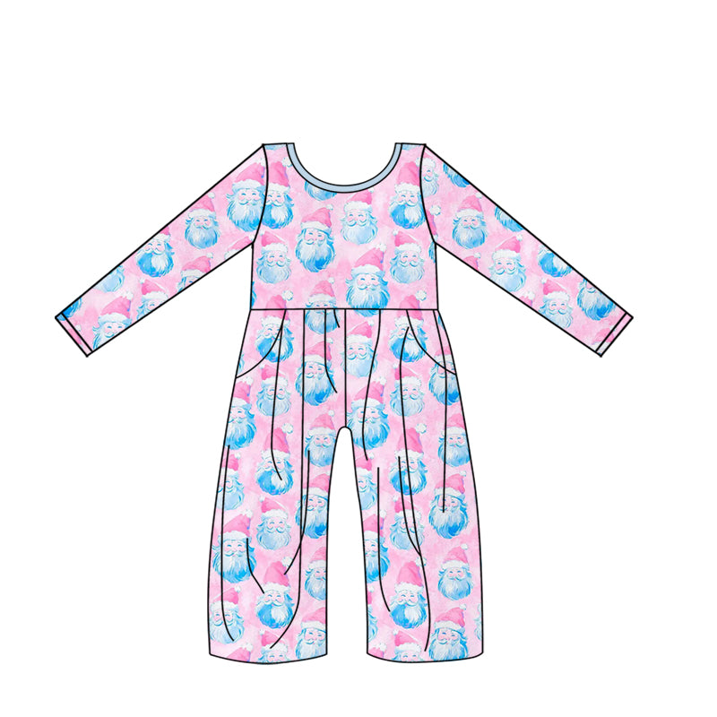 (Pre-order)LR2014 Santa Pink Print Girls Christmas Jumpsuits