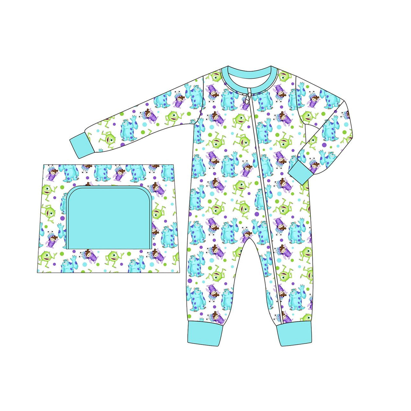 (Pre-order)LR2021 Cartoon Monster Print Baby Boys Fall Sleeper Zipper Romper