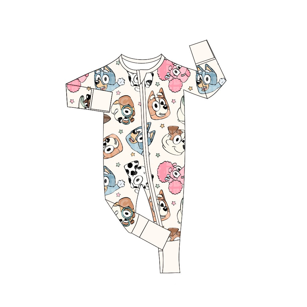 (Pre-order)LR2061 Cartoon Dog Stars Print Baby Fall Sleeper Zipper Romper