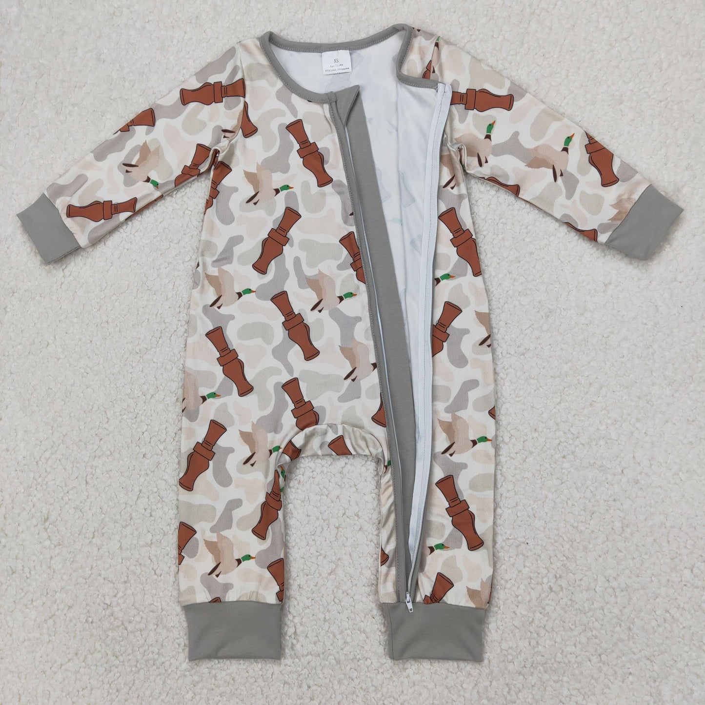 LR2063 Duck Call Camo Print Baby Boys Sleeper Zipper Romper