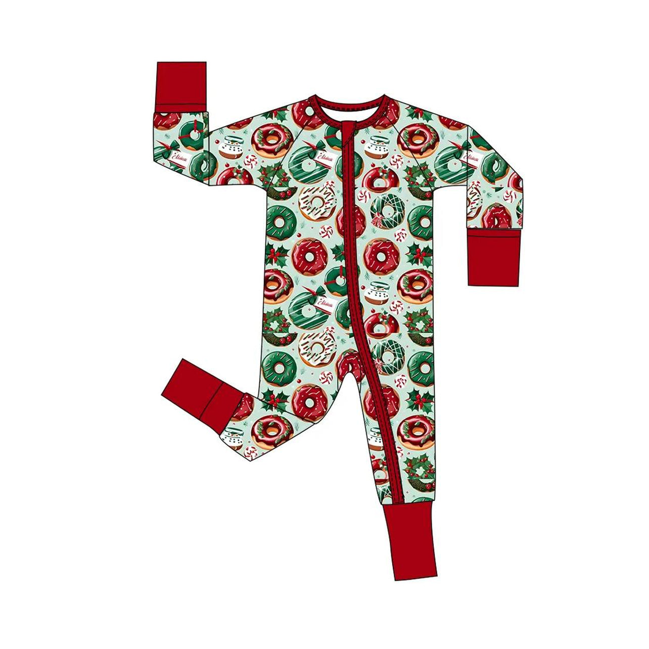 (Pre-order)LR2064 Donut Print Baby Christmas Sleeper Zipper Romper