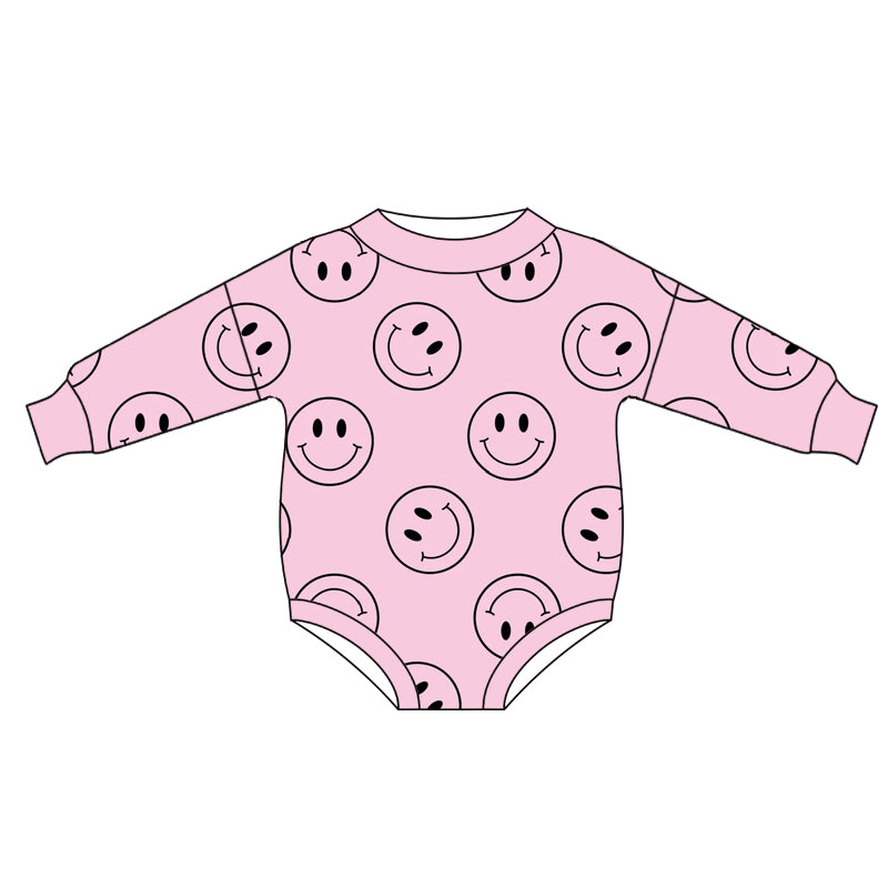(Pre-order)LR2126 Pink Smiling Print Baby Girls Long Sleeve Romper