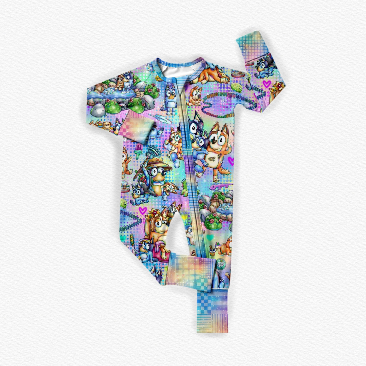 (Pre-order)LR2165 Cartoon Dog Tie-dye Print Baby Girls Sleeper Zipper Romper
