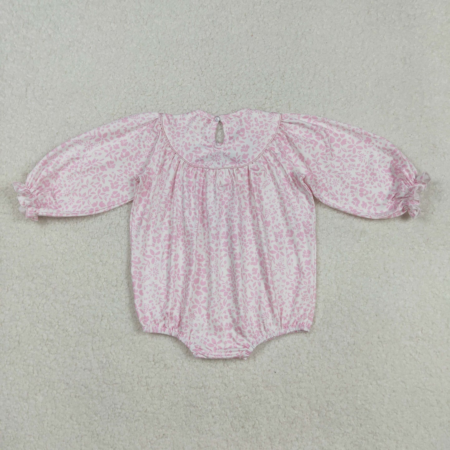 LR2184 Turkey Embroidery Pink Flowers Baby Girls Thanksgiving Smocked Bubble Romper