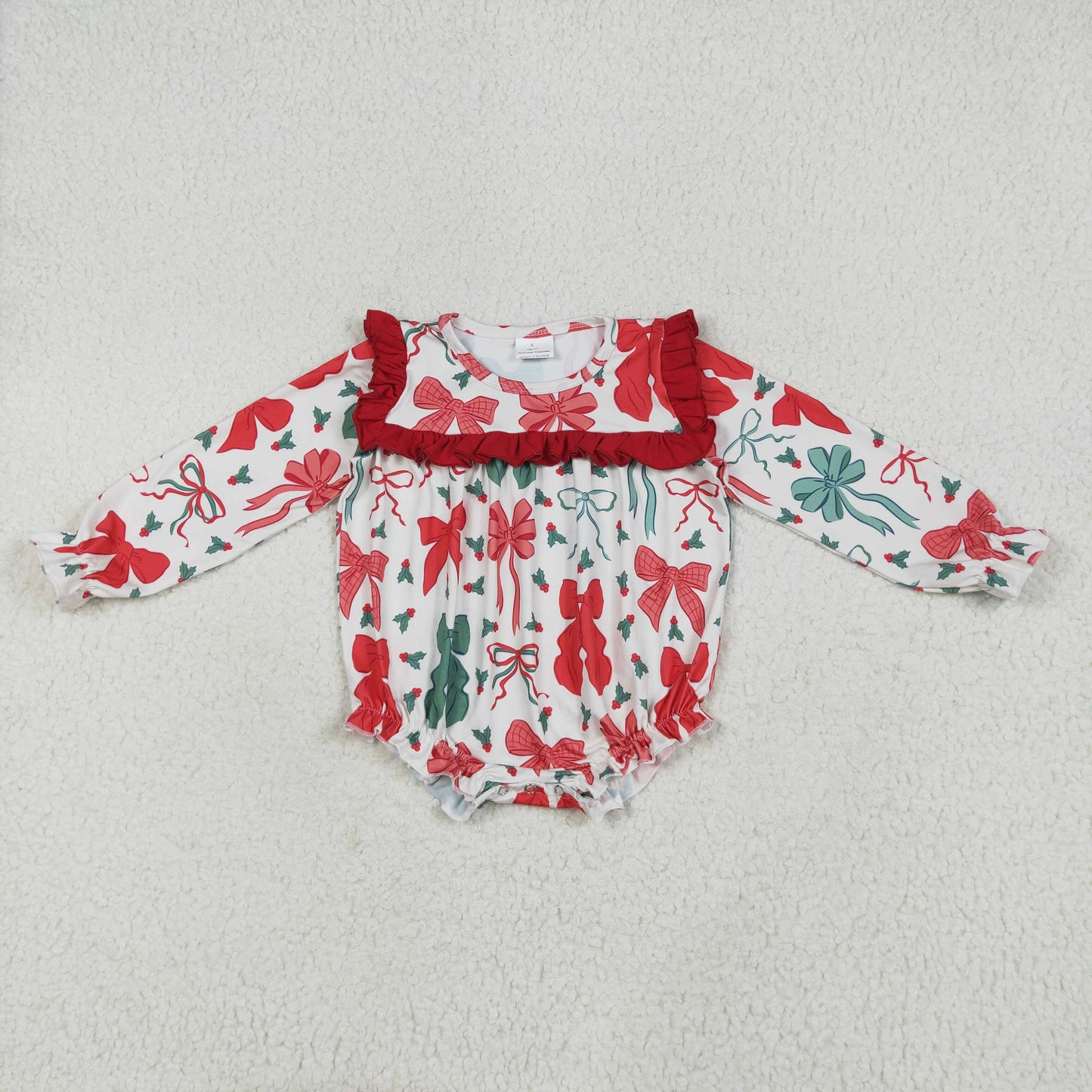 Red Green Bows Holly Print Girls Christmas Clothes Sisters Matching Wear