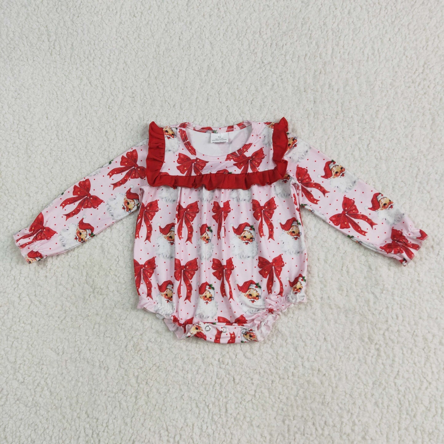 Santa Red Bows Print Girls Christmas Clothes Sisters Matching Wear