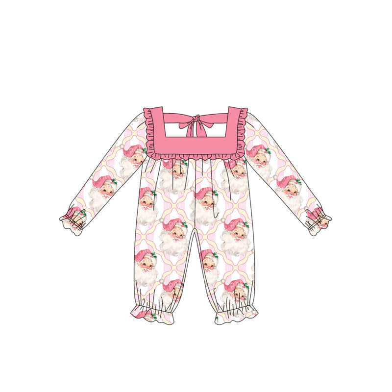 (Pre-order)LR2212 Santa Pink Print Baby Girls Christmas Romper