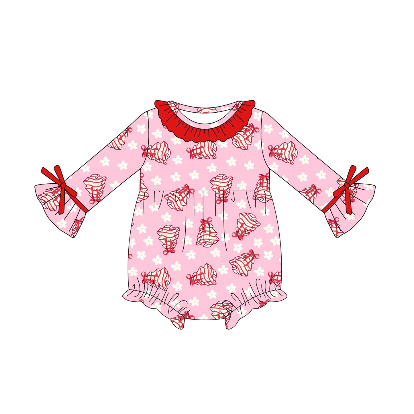 (Pre-order)LR2213 Debbie Cake Pink Print Baby Girls Christmas Romper