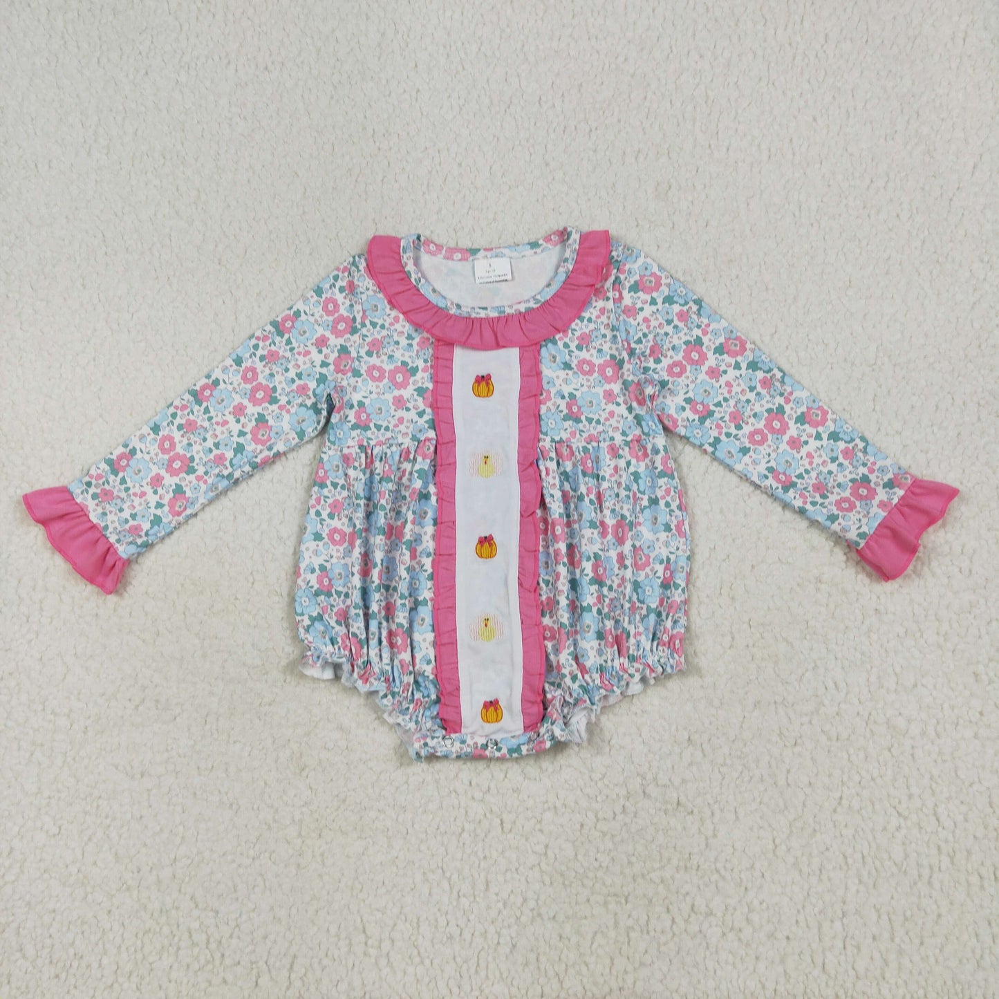 Turkey Pumpkin Embroidery Flowers Print Girls Thanksgiving Clothes Sisters Matching Wear