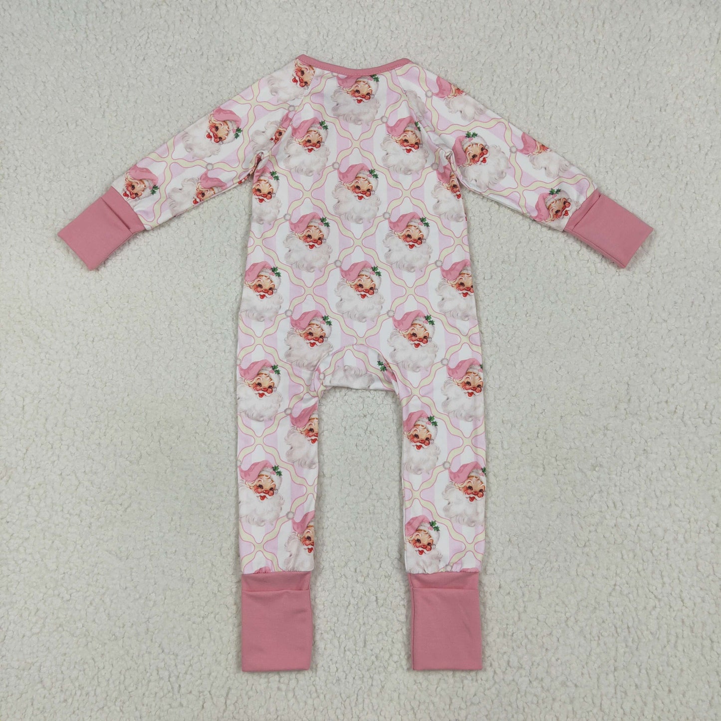 USA-Shop LR2224 Santa Pink Print Baby Girls Christmas Zipper Sleeper Romper