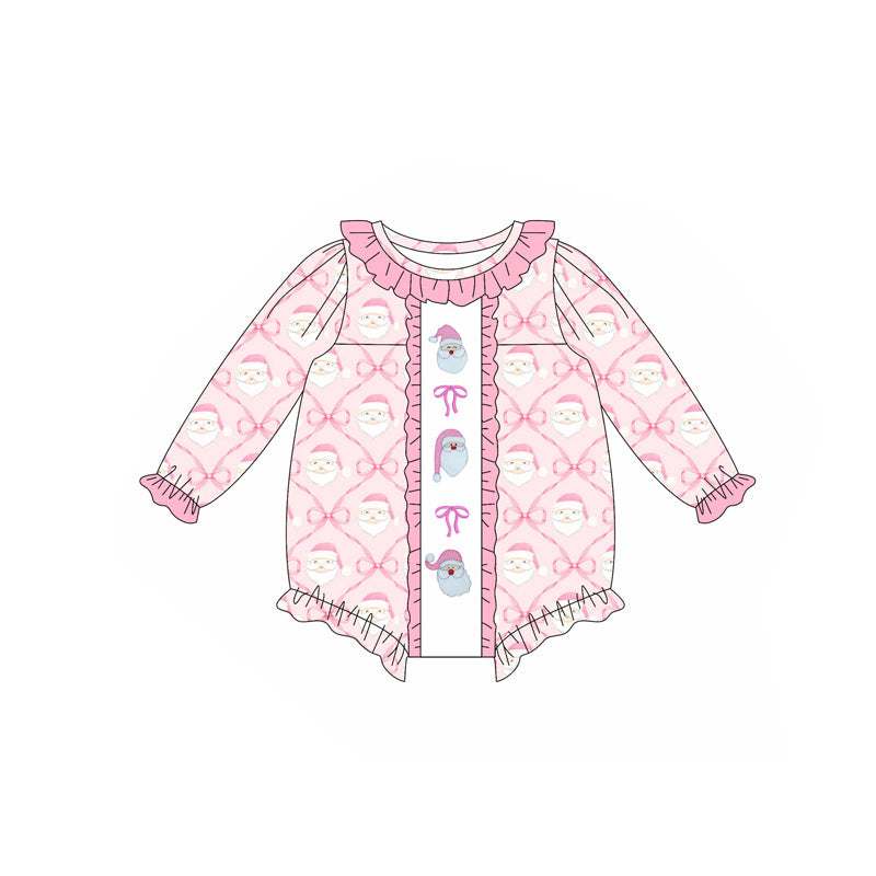 (Pre-order)LR2231 Santa Bows Pink Print Baby Girls Christmas Romper