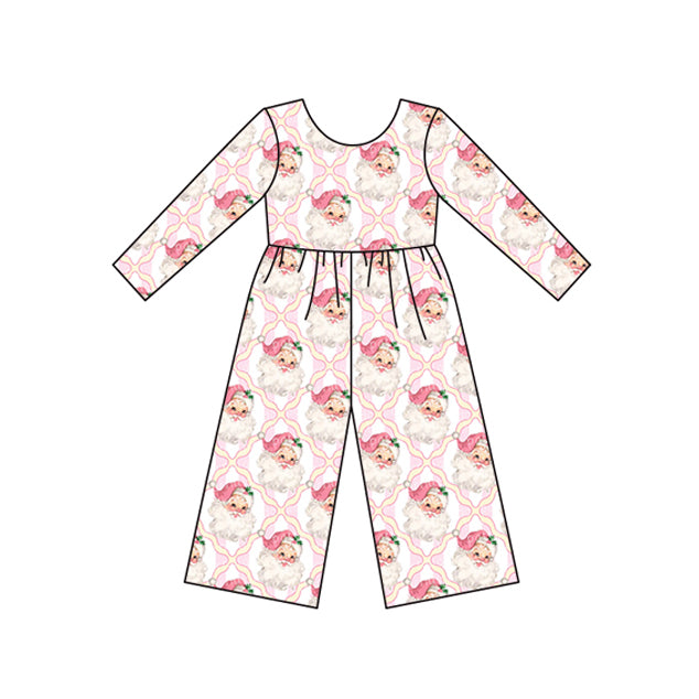 (Pre-order)LR2238 Santa Pink Print Girls Christmas Jumpsuits