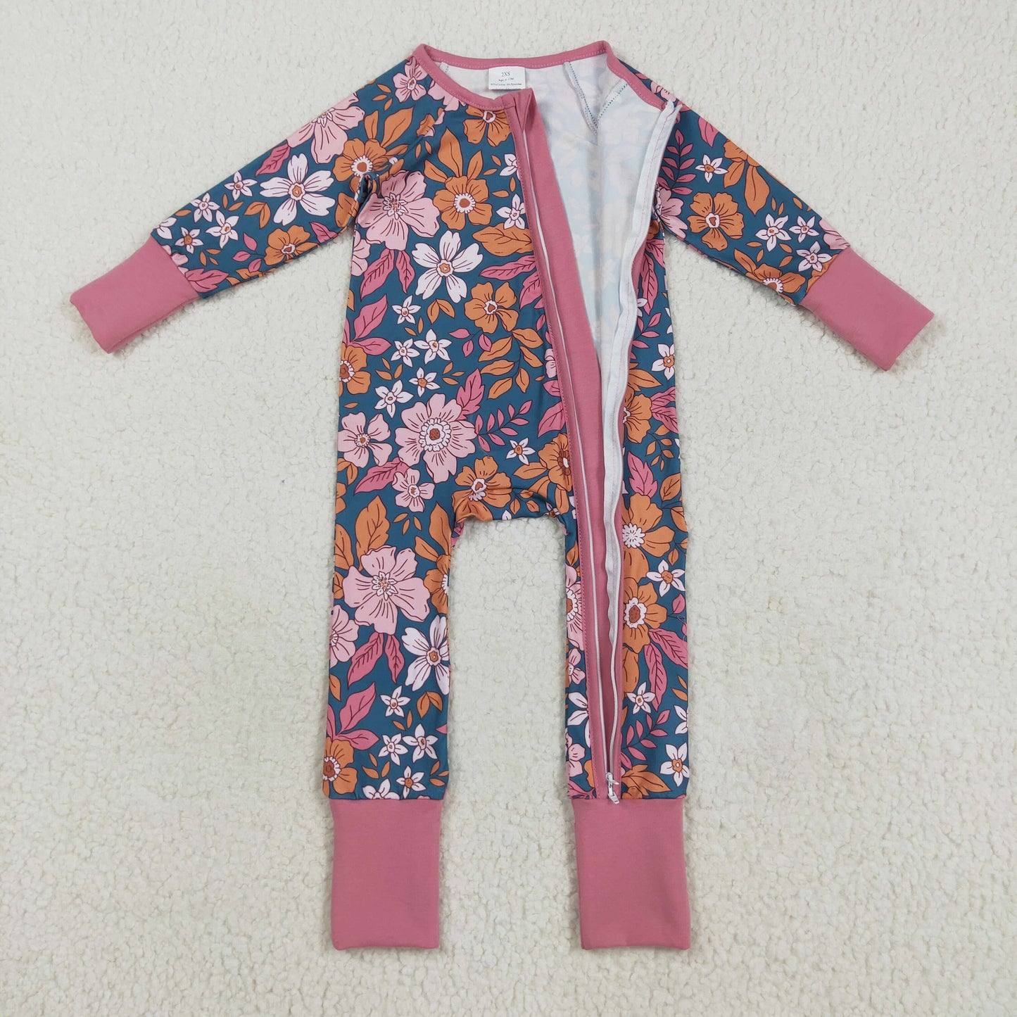 LR2244 Flowers Print Baby Girls Fall Zipper Sleeper Romper