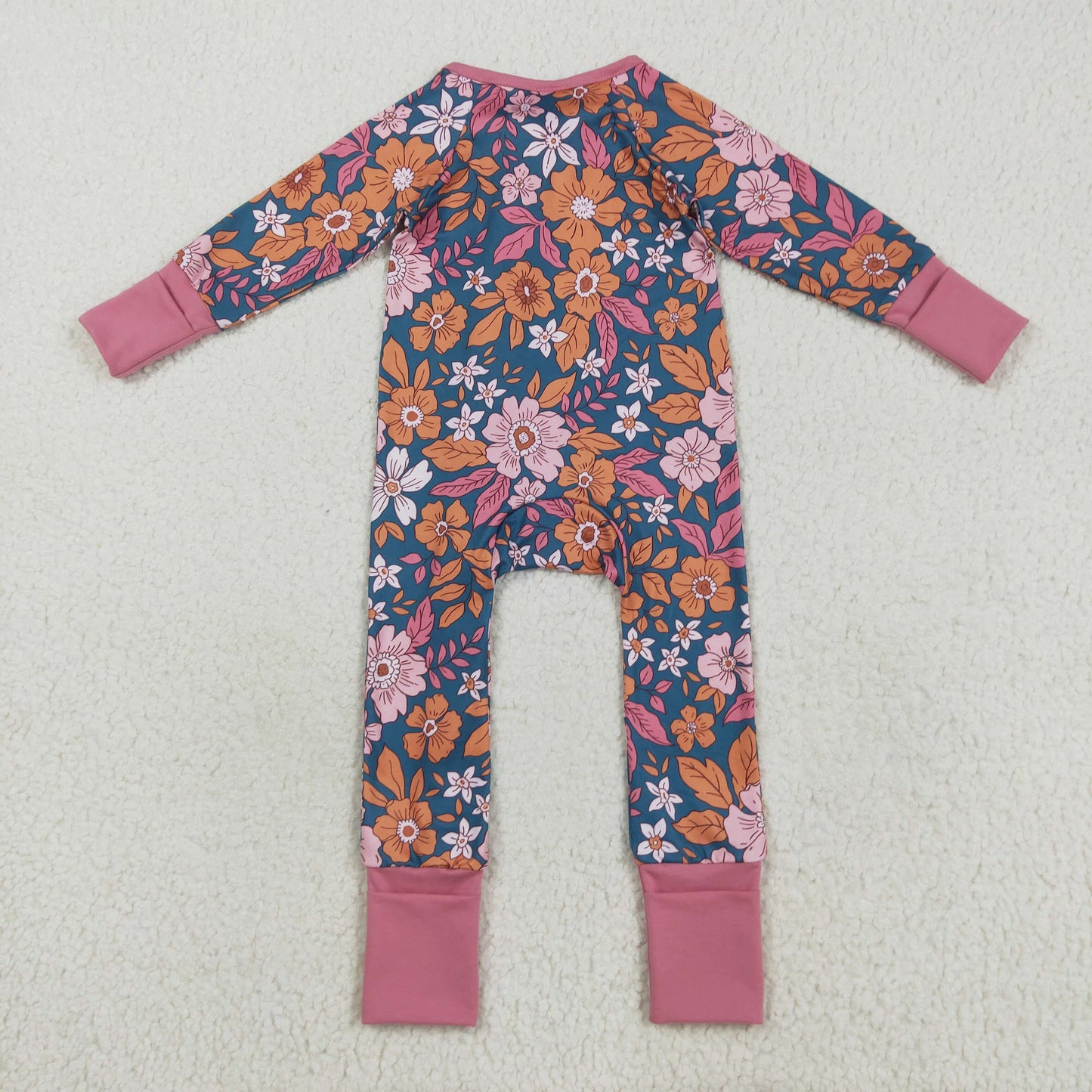 LR2244 Flowers Print Baby Girls Fall Zipper Sleeper Romper