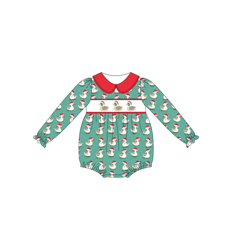 (Pre-order)LR2247 Duck Print Baby Girls Christmas Romper
