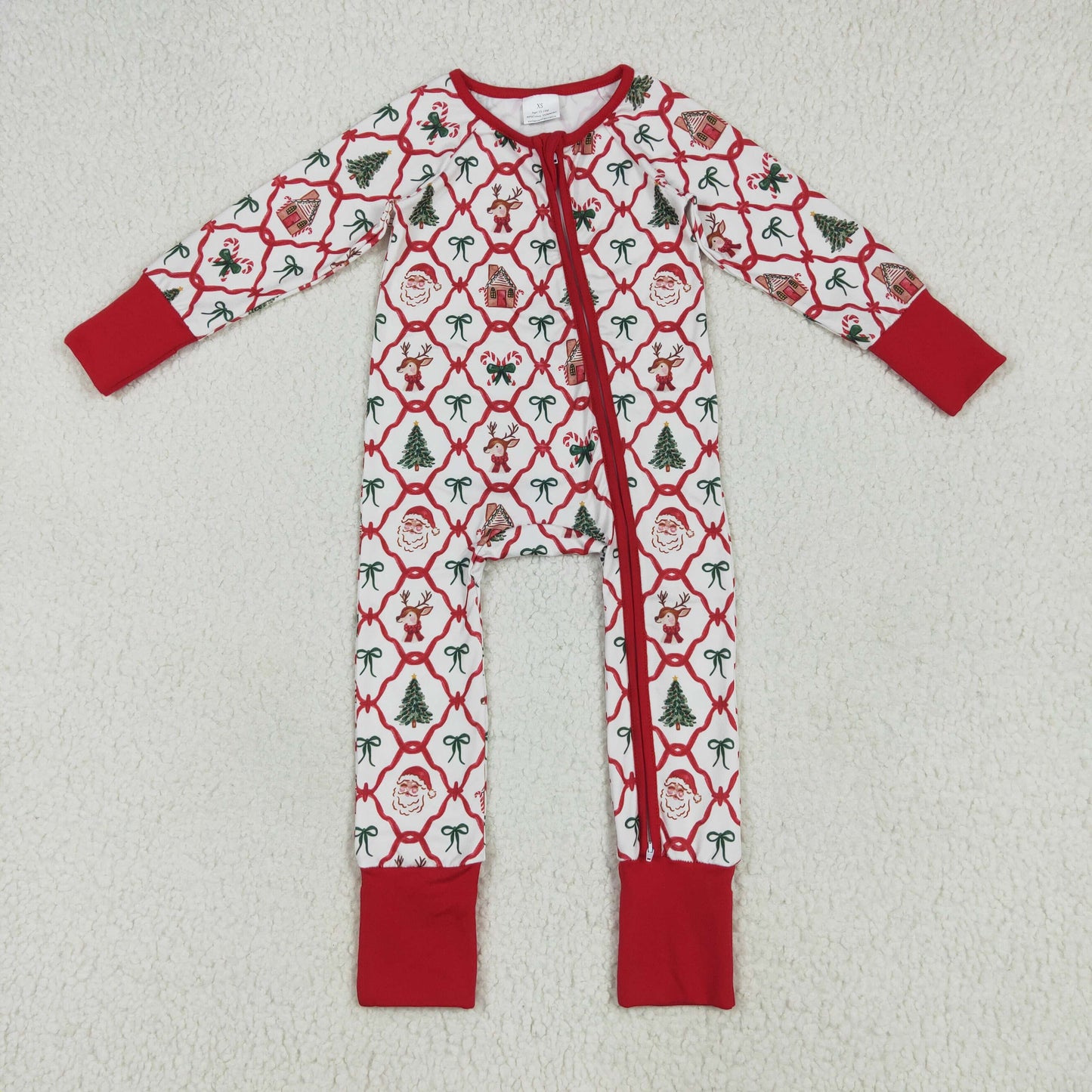 Santa Candy Bows Print Sisters Christmas Pajamas Matching Clothes