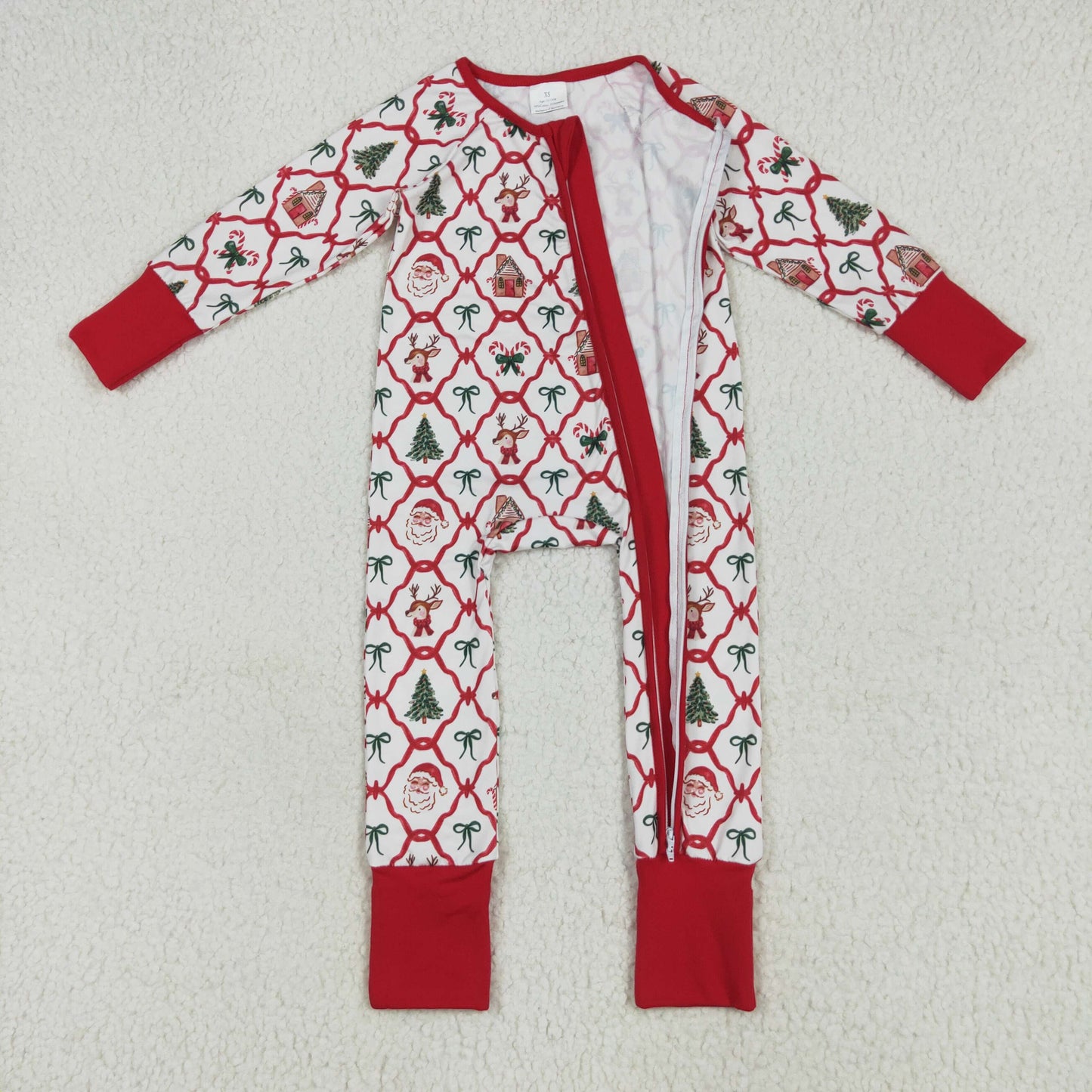 Santa Candy Bows Print Sisters Christmas Pajamas Matching Clothes