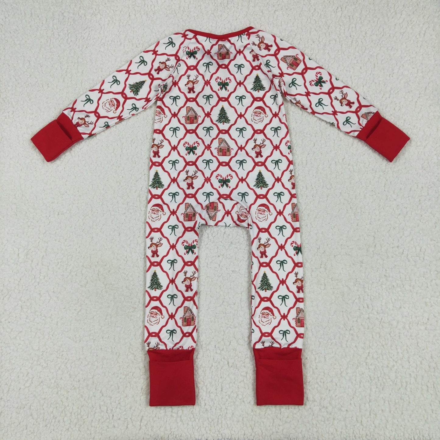 Santa Candy Bows Print Sisters Christmas Pajamas Matching Clothes