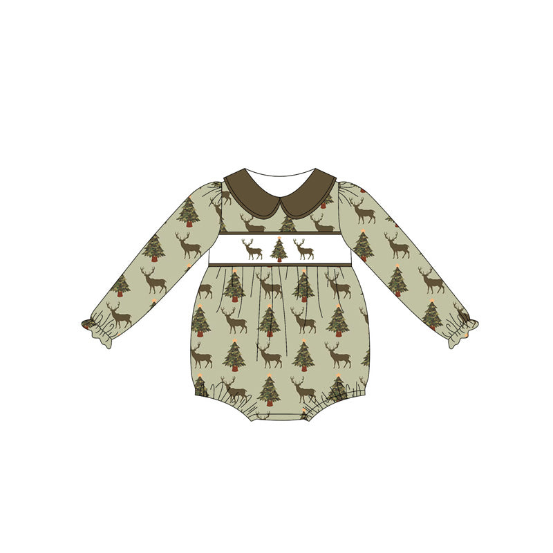 (Pre-order)LR2249 Deer Tree Camo Print Baby Christmas Romper