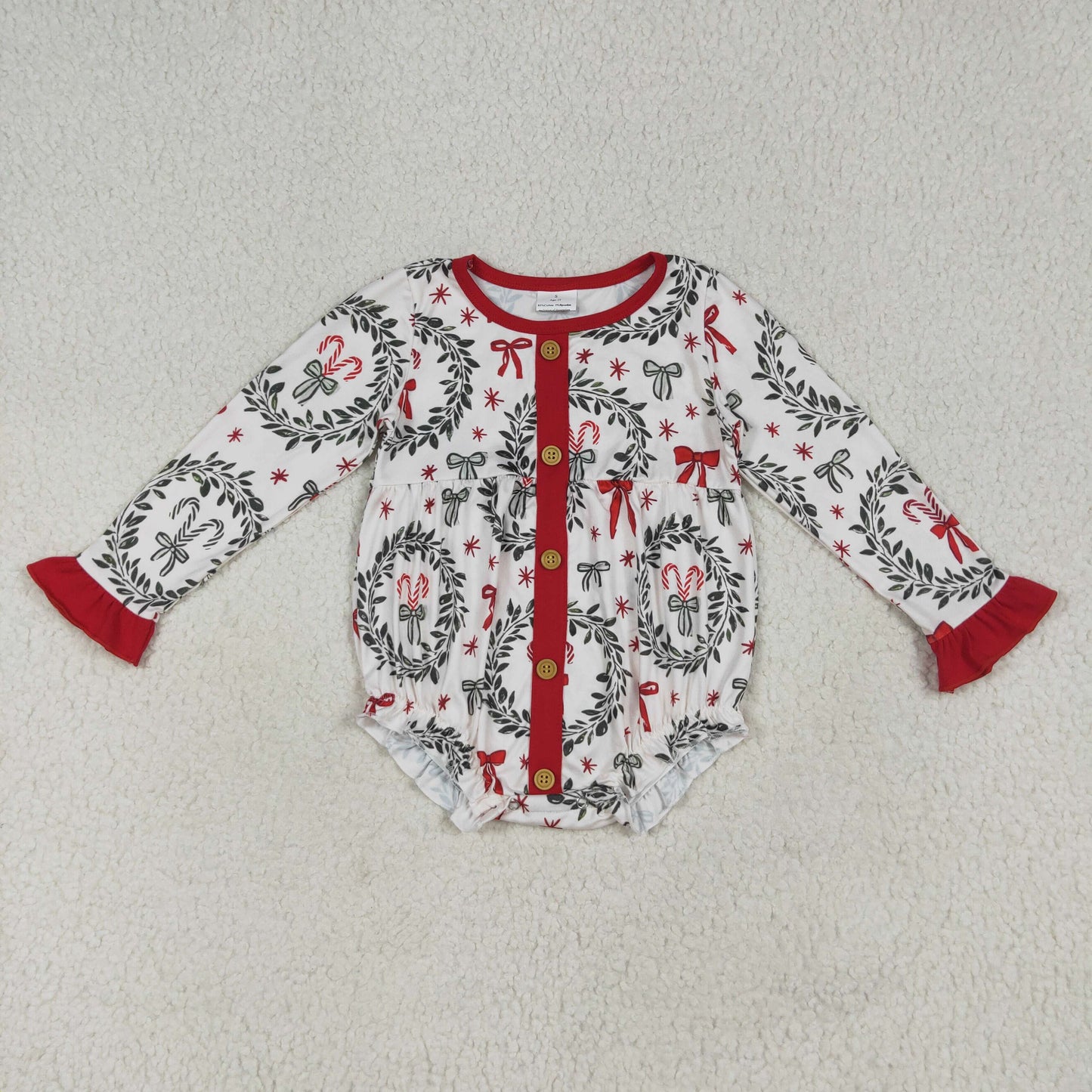 Candy Cane Bows Print Girls Christmas Clothes Sisters Matching Wear