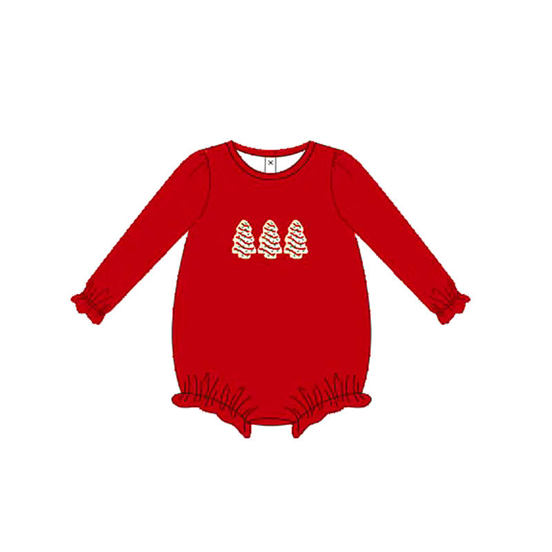 (Pre-order)LR2264 Debbie Cake Red Print Baby Girls Christmas Romper