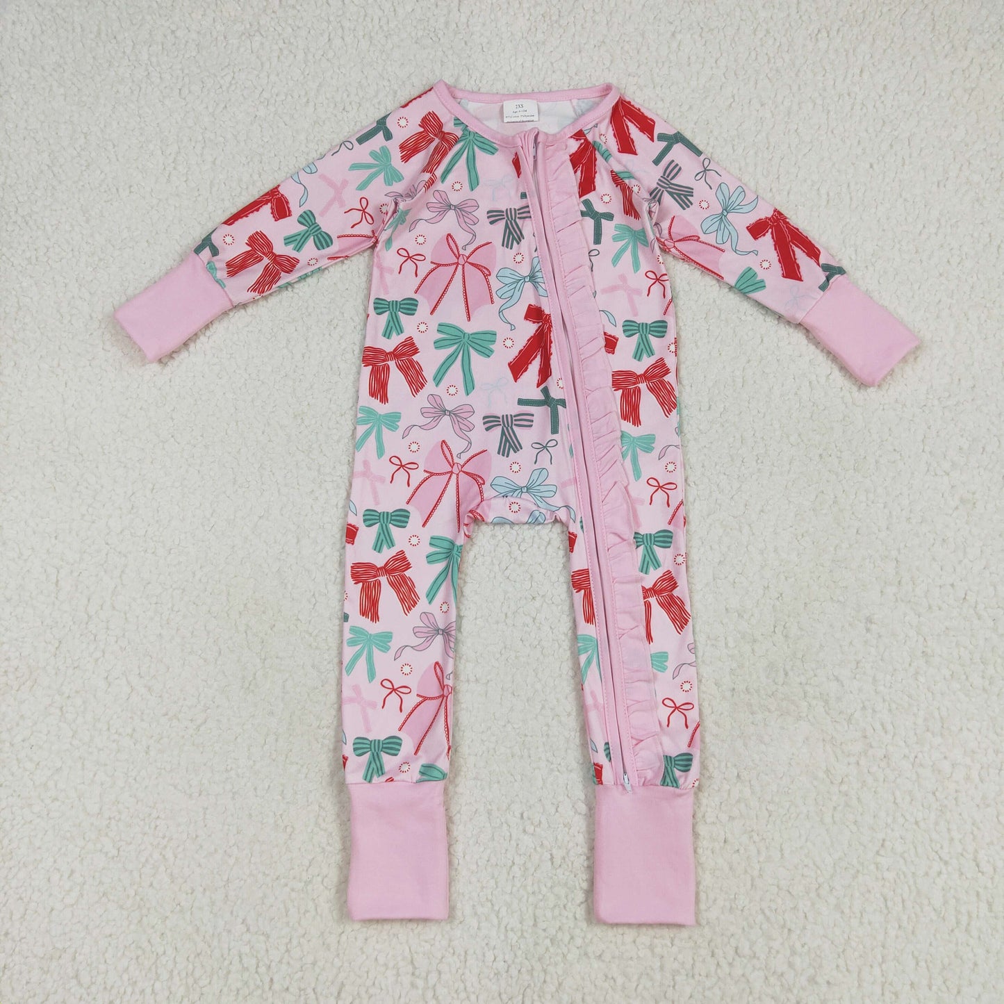 Red Green Bows Print Girls Christmas Pajamas Matching Clothes