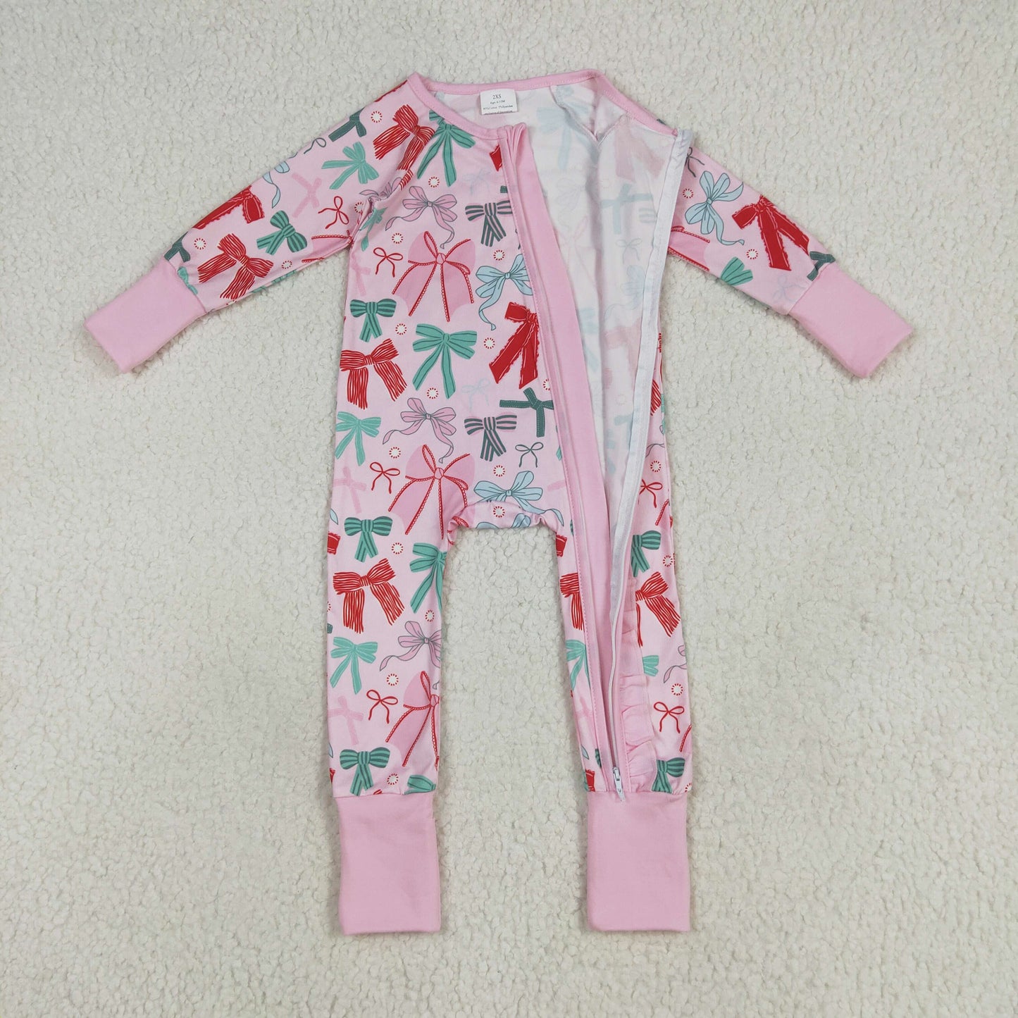 Red Green Bows Print Girls Christmas Pajamas Matching Clothes