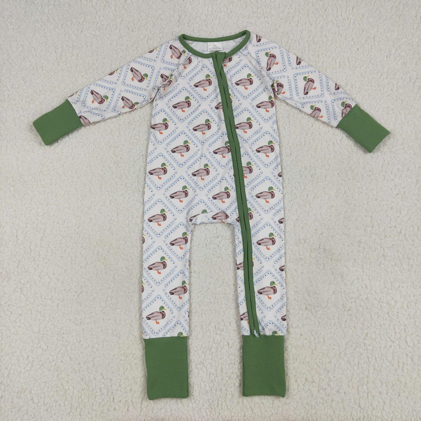 LR2269 Duck Print Baby Boys Fall Zipper Sleeper Romper