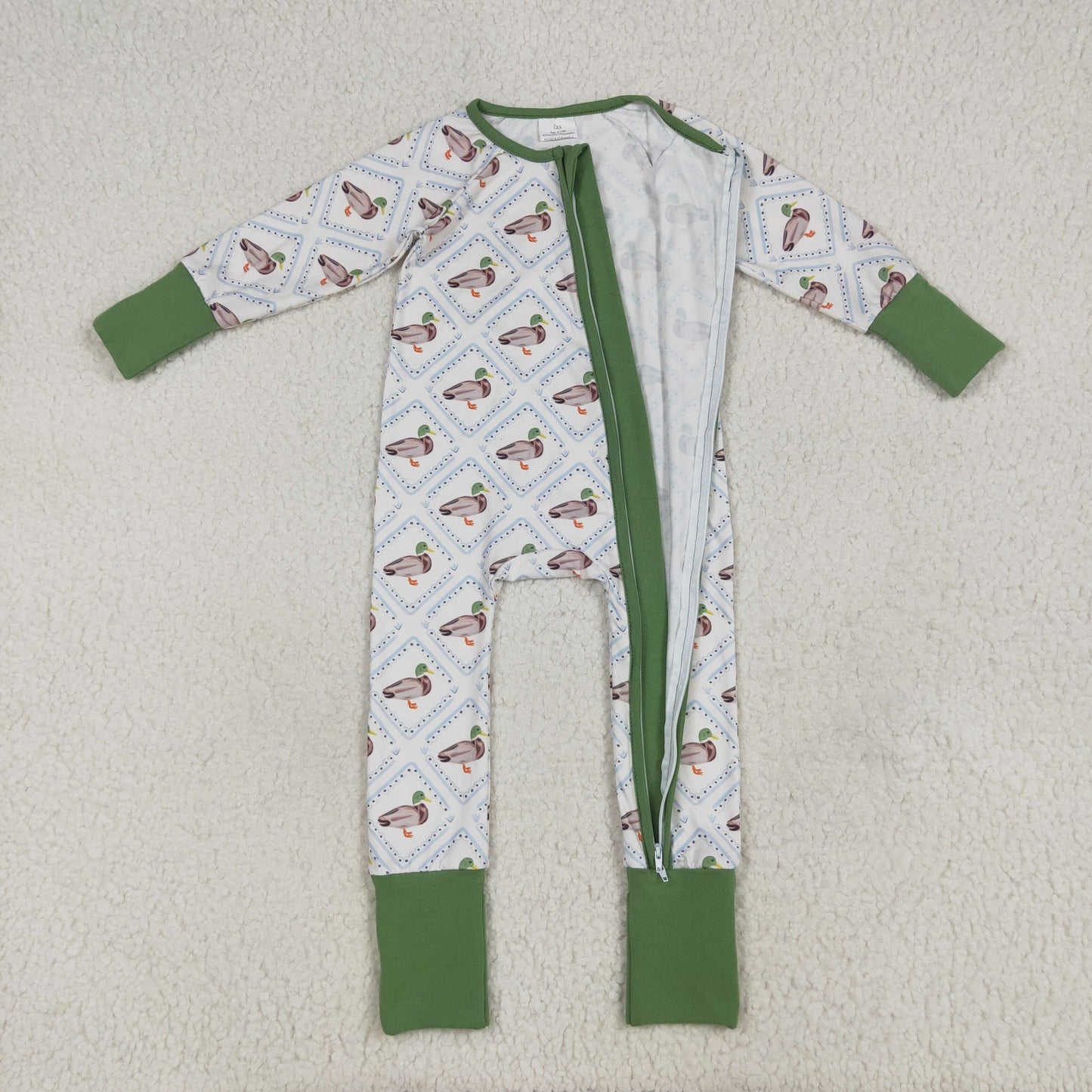 LR2269 Duck Print Baby Boys Fall Zipper Sleeper Romper